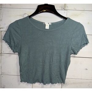 Bozzolo Women's Green Ribbed Cropped Tee, Size L